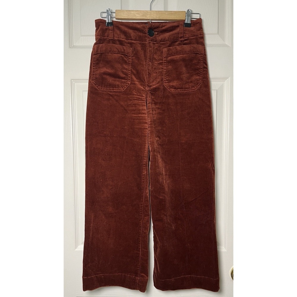 ANTHROPOLOGIE MAEVE Colette Corduroy Crop Wide-Leg High Rise Pants Rust Sz 26 - Picture 2 of 12